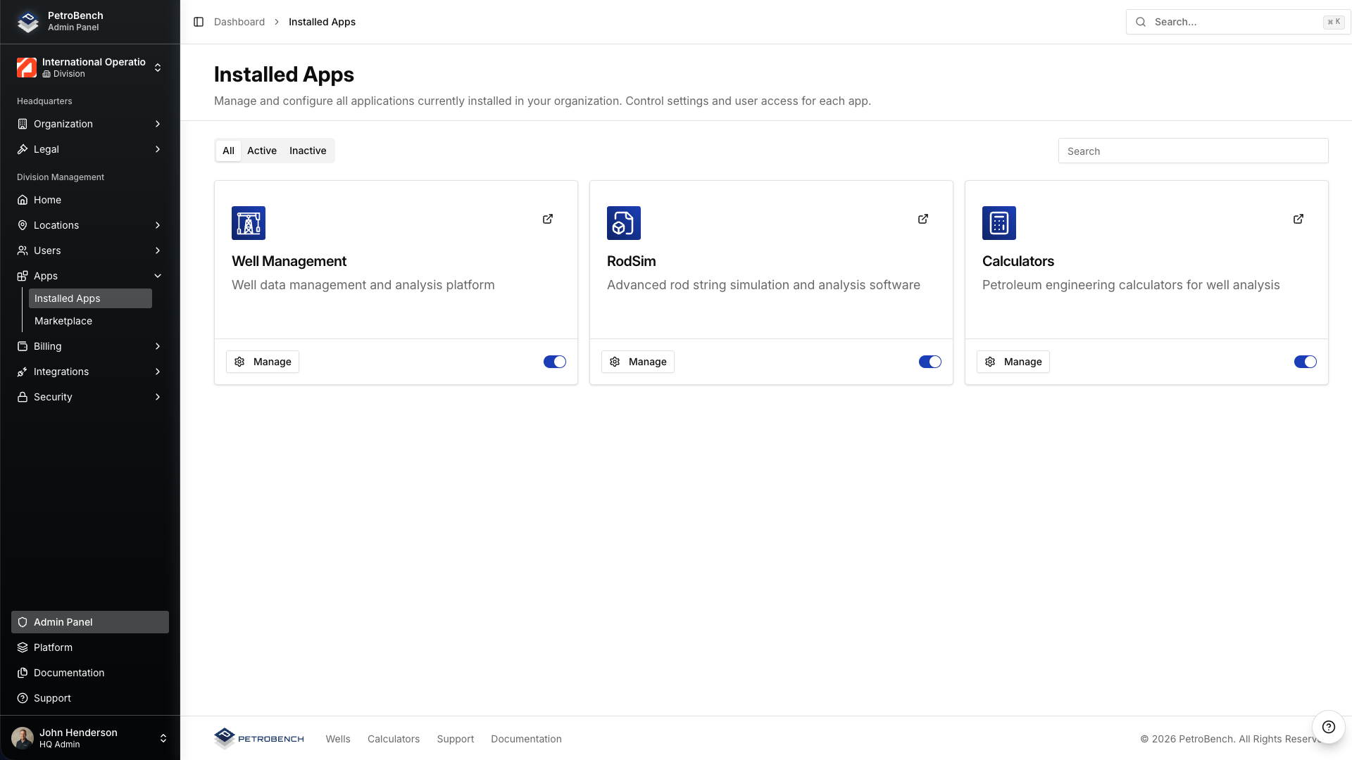Installed apps overview