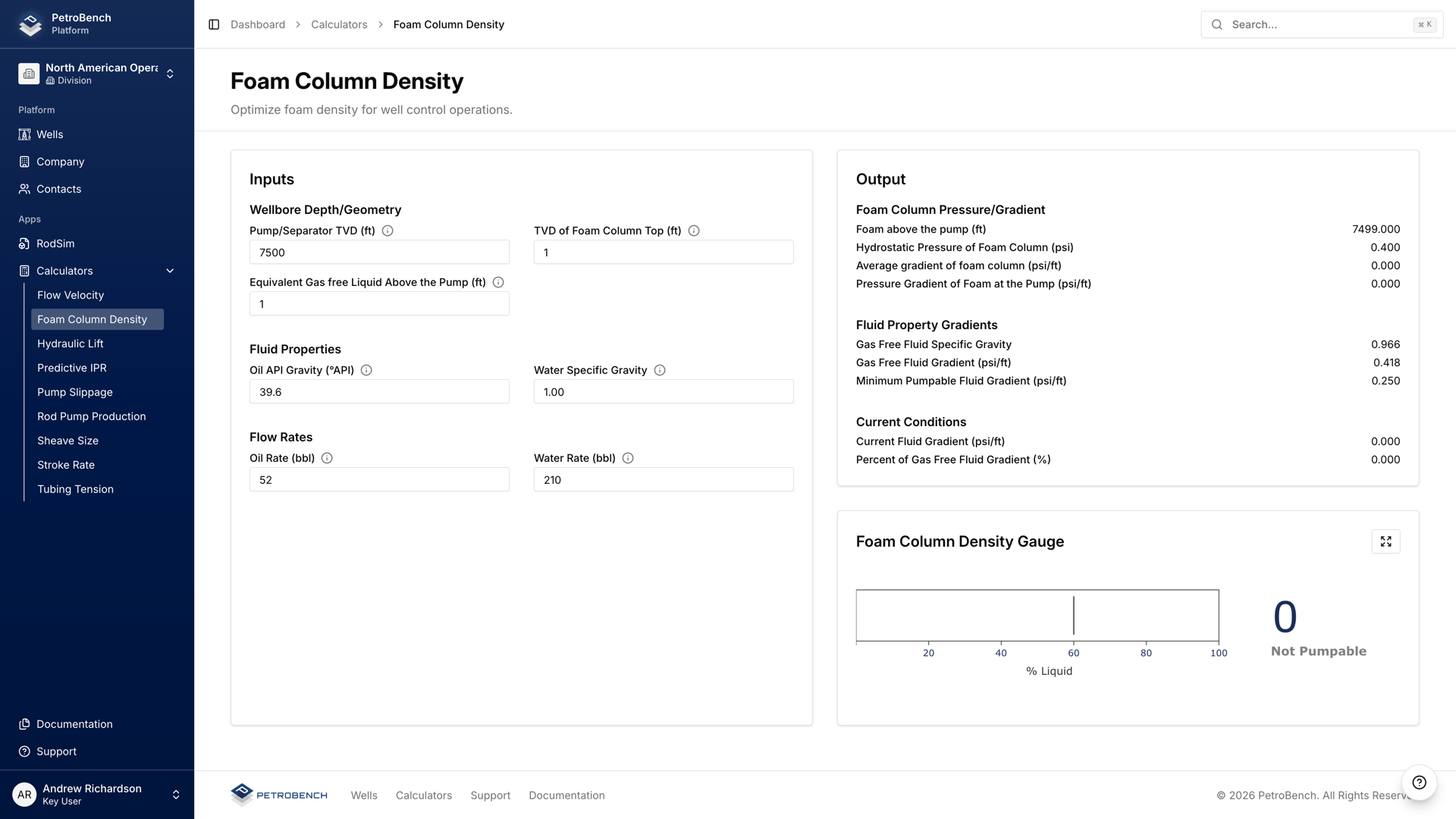 Foam Column Density Calculator interface